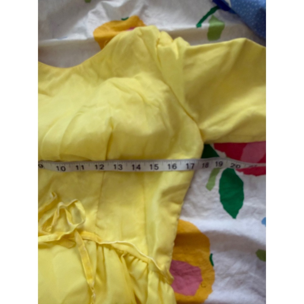 Vintage 60s Yellow Chiffon Maxi Dress Cape Back Bow Empire Waist Floral Damask - Picture 5 of 8